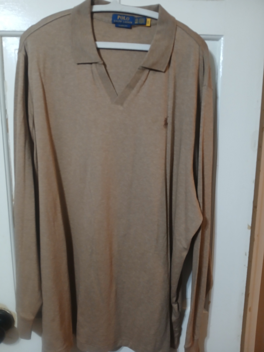Ralph Lauren Classic Fit Tan "Johnny" Collard Shirt with Polo Label